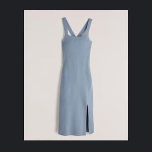 ABERCROMBIE LIGHT BLUE SUMMER SQUARE NECK KNIT MIDI DRESS W SLIT SZ SMALL